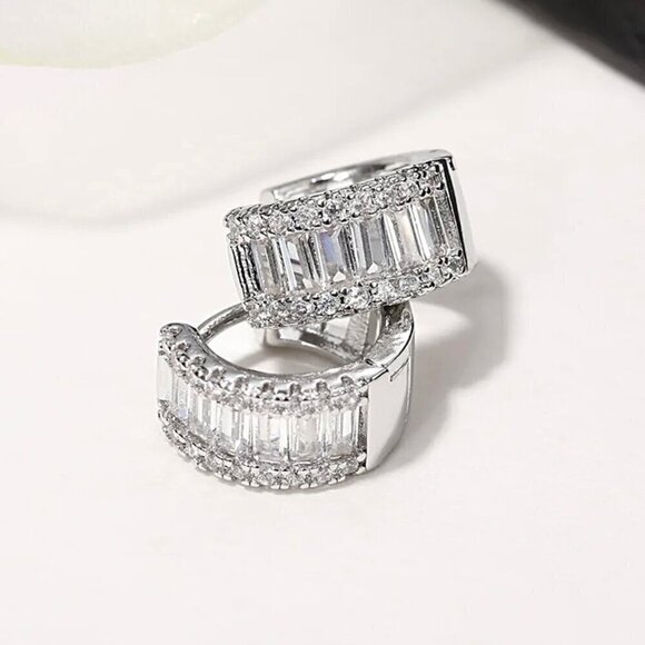 NEW Dainty Huggie Hoop Earrings 14K Gold Plated Cubic Zirconia Pave - Picture 5 of 9